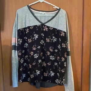Maurices Gray and Navy  Floral V-Neck Blouse